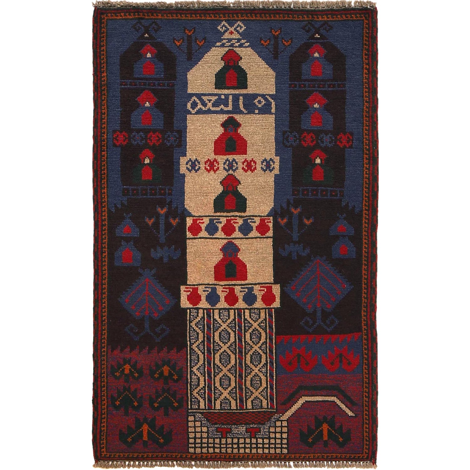 Baluchi Rug Handmade Multi Prayer Design 3x5 ft