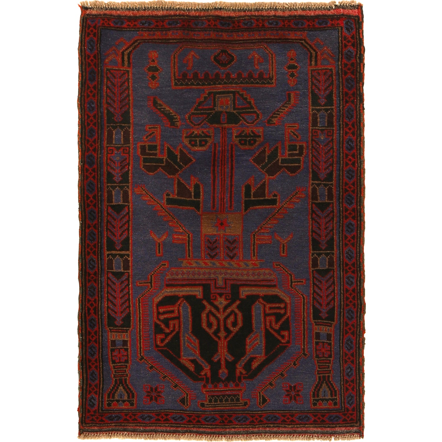 Baluchi Rug Handmade Dark Blue Geometric 3x5 ft