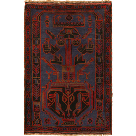 Baluchi Rug Handmade Dark Blue Geometric 3x5 ft