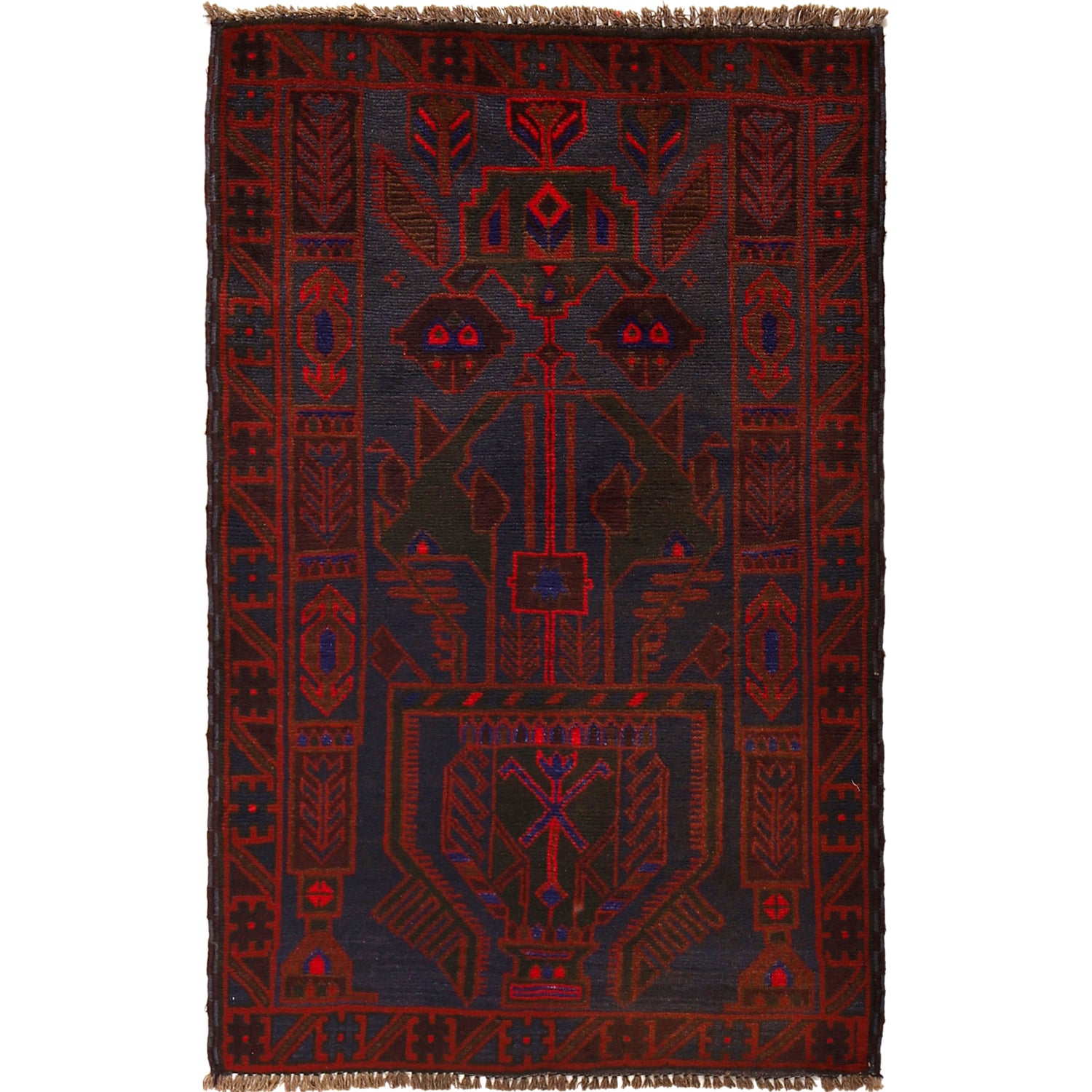 Baluchi Rug Handmade Dark Blue Geometric 3x5 ft