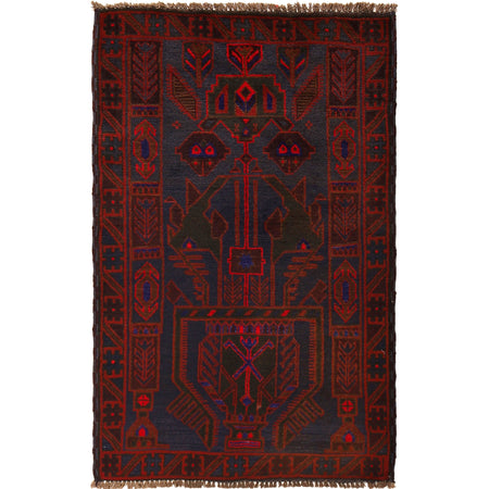 Baluchi Rug Handmade Dark Blue Geometric 3x5 ft