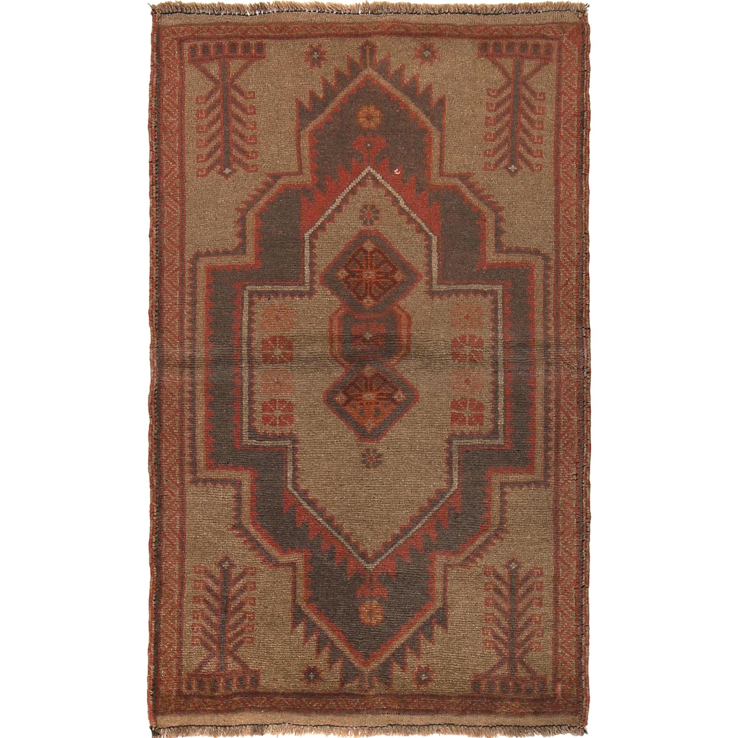 Overdyed Area Rug Handmade Brown Geometric 3x5 ft