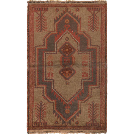 Overdyed Area Rug Handmade Brown Geometric 3x5 ft