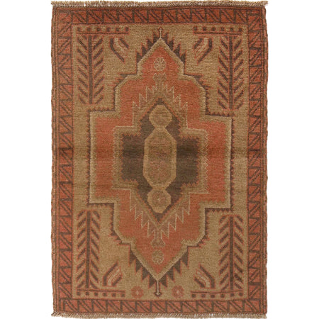 Overdyed Area Rug Handmade Brown Geometric 2x4 ft