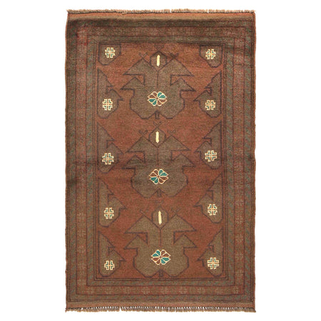 Overdyed Area Rug Handmade Brown Geometric 2x4 ft