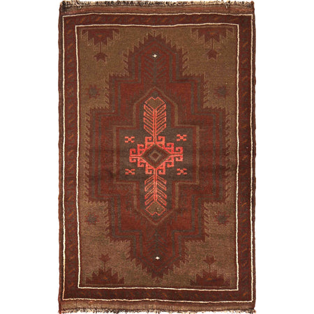 Overdyed Area Rug Handmade Brown Geometric 3x5 ft