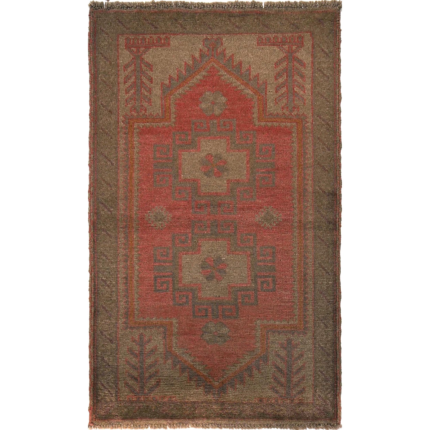 Overdyed Area Rug Handmade Brown Geometric 3x5 ft