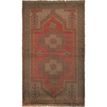 Overdyed Area Rug Handmade Brown Geometric 3x5 ft