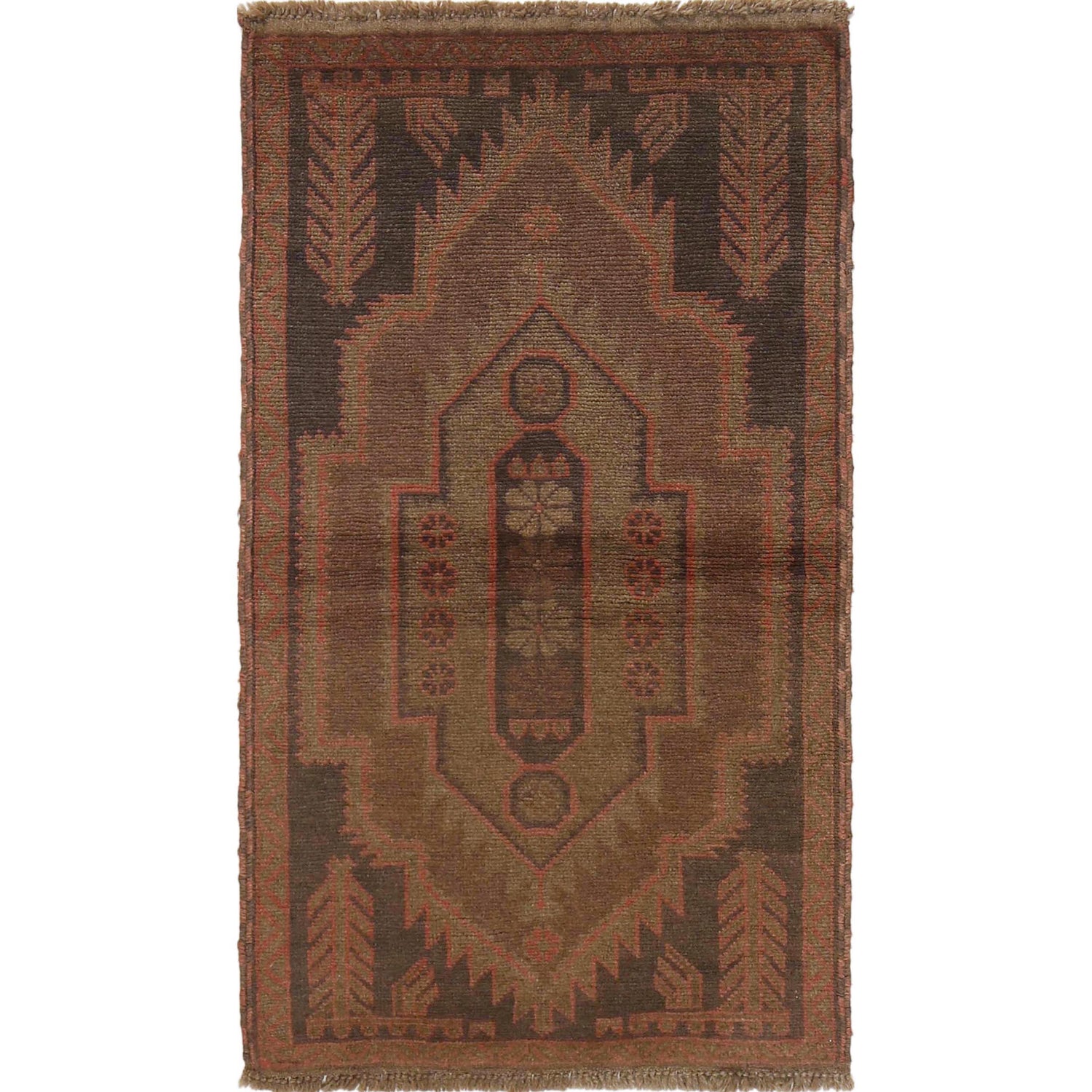 Overdyed Area Rug Handmade Brown Geometric 3x5 ft
