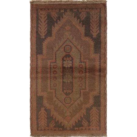 Overdyed Area Rug Handmade Brown Geometric 3x5 ft