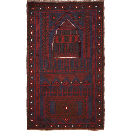 Baluchi Rug Handmade Blue Prayer Design 3x5 ft