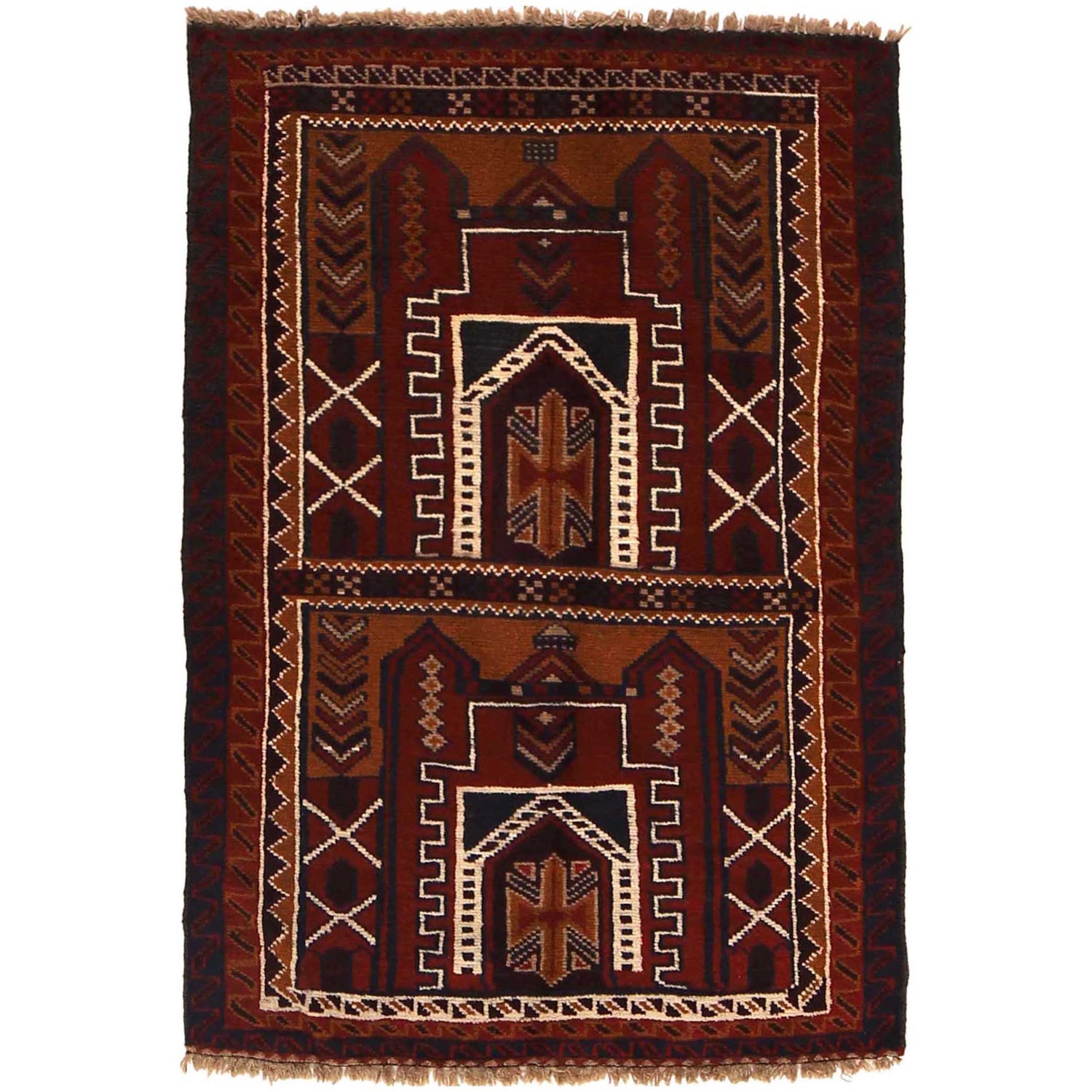 Baluchi Rug Handmade Multi Prayer Design 2x4 ft