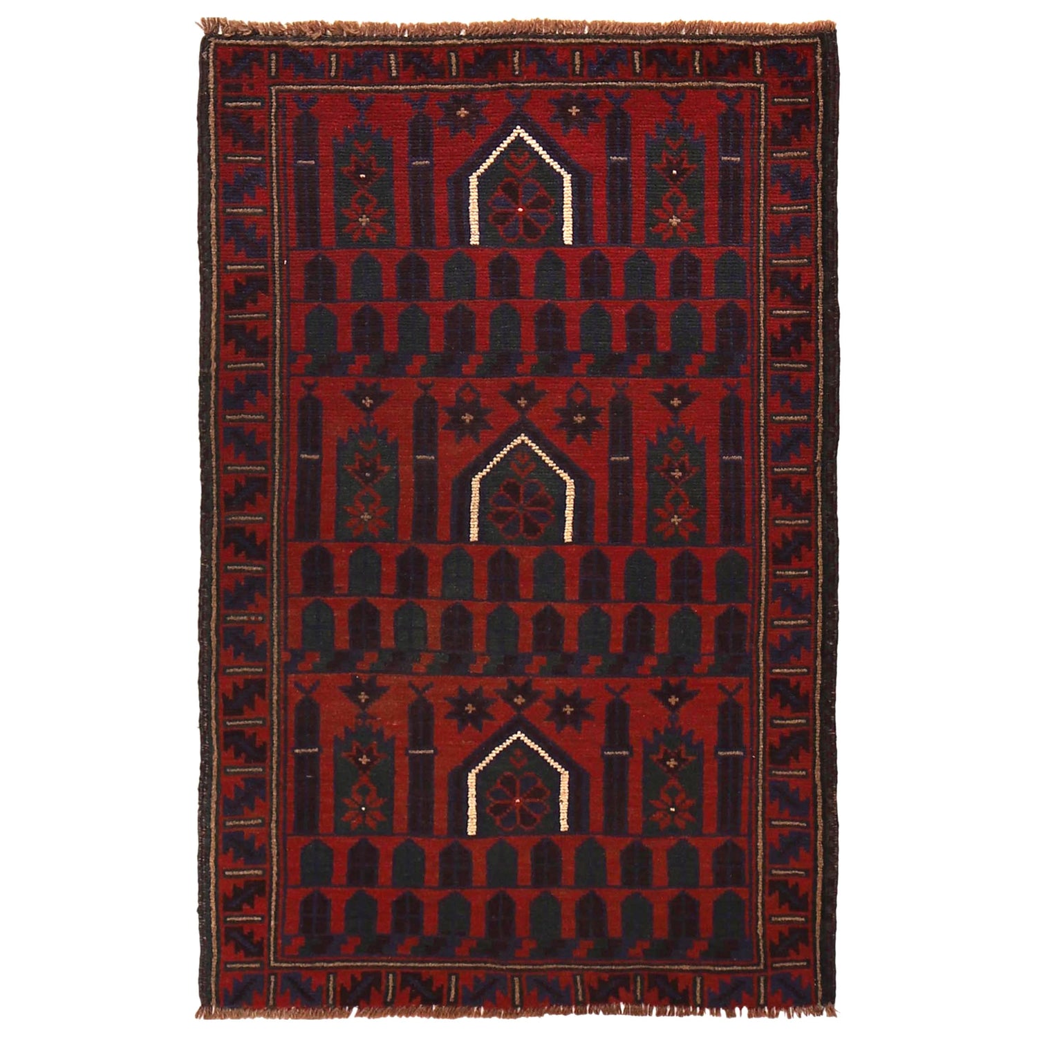 Baluchi Rug Handmade Red Prayer Design 3x5 ft