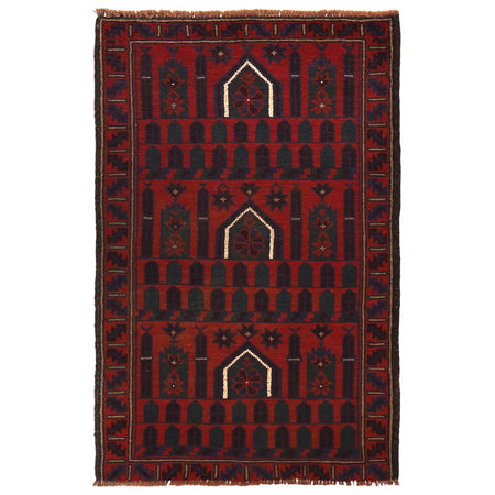 Baluchi Rug Handmade Red Prayer Design 3x5 ft