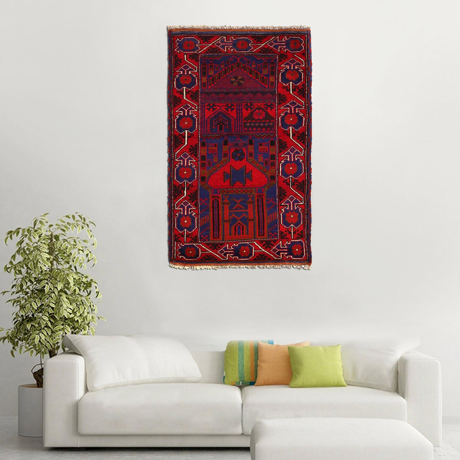 Baluchi Rug Handmade Blue Prayer Design 3x5 ft