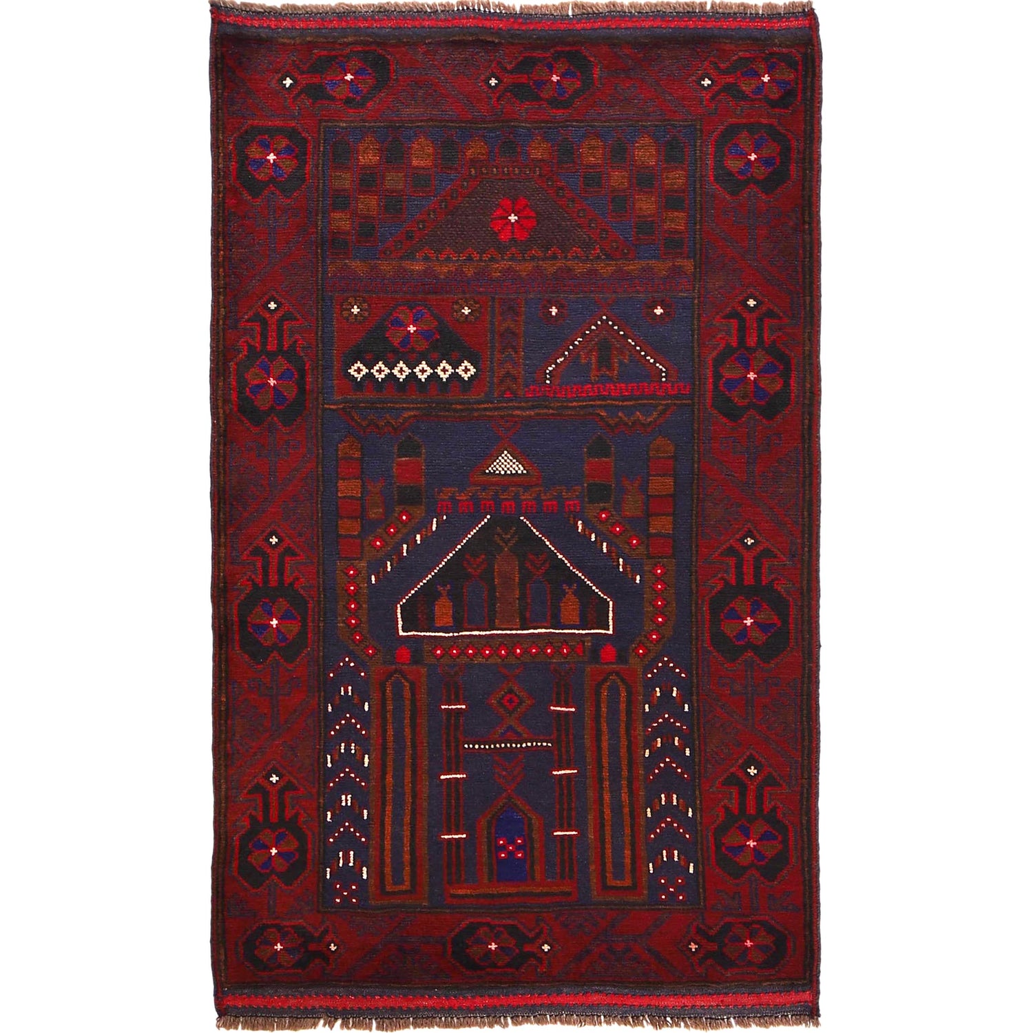 Baluchi Rug Handmade Multi Prayer Design 3x5 ft