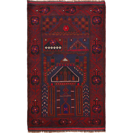 Baluchi Rug Handmade Multi Prayer Design 3x5 ft