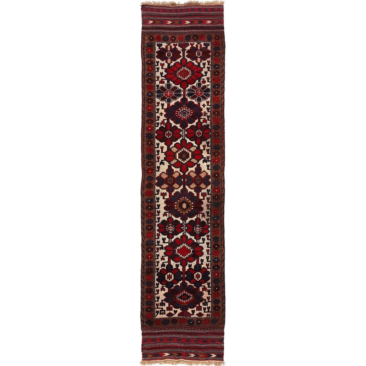 Barjasta Runner Handmade Beige Floral 12' ft Runner