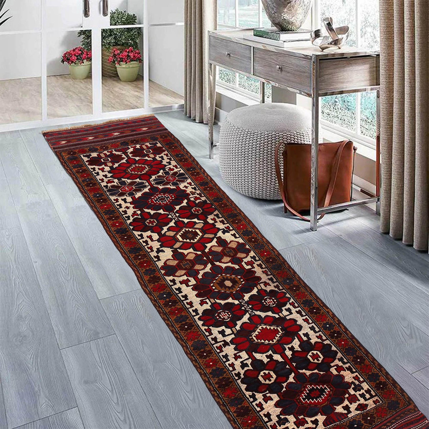 Barjasta Runner Handmade Beige Floral 12' ft Runner