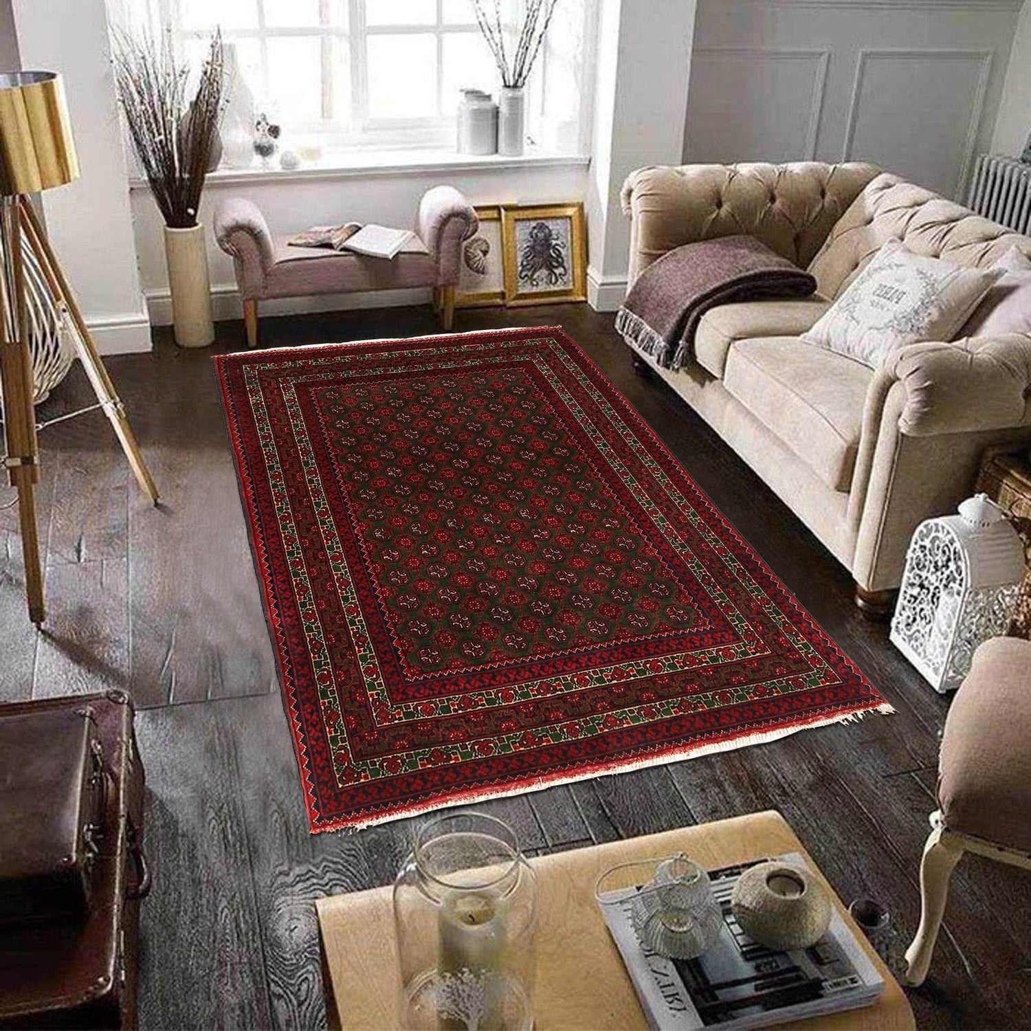 Khoja Roshnai Area Rug Handmade Dark Green Floral 3x5 ft