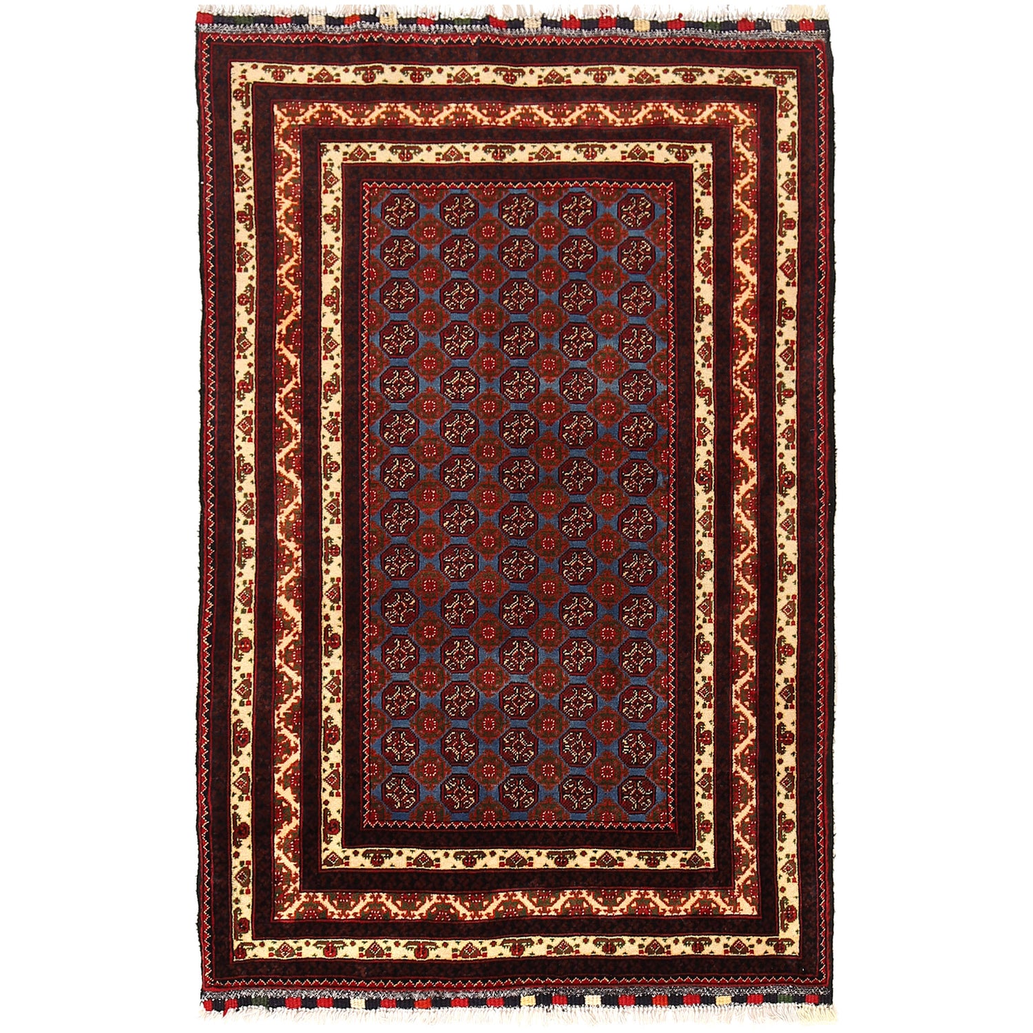 Khoja Roshnai Area Rug Handmade Navy Blue Floral 3x5 ft