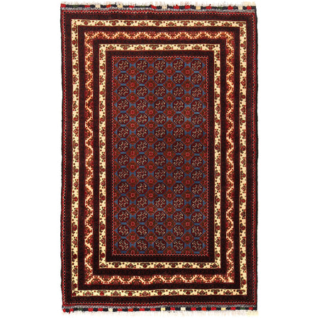 Khoja Roshnai Area Rug Handmade Navy Blue Floral 3x5 ft