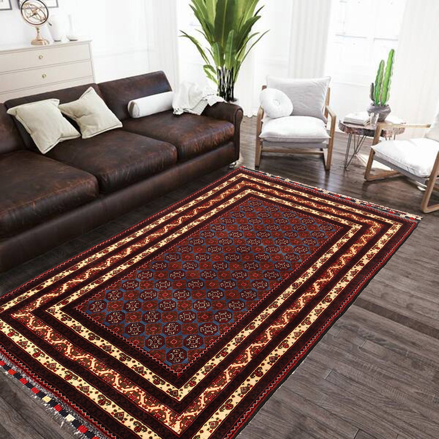 Khoja Roshnai Area Rug Handmade Navy Blue Floral 3x5 ft