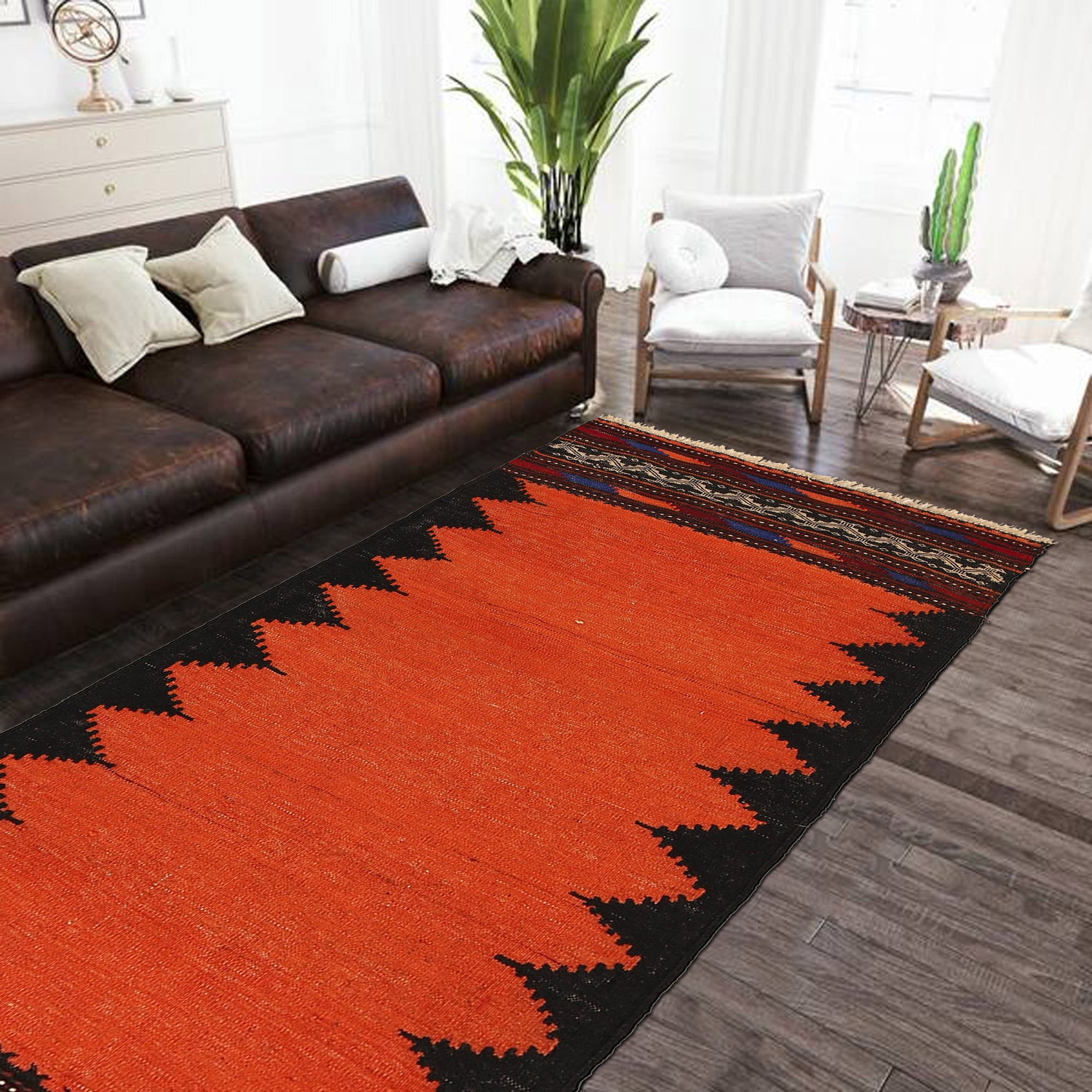 Table Sheet Area Rug Runner Handmade Orange Curvilinear 5'