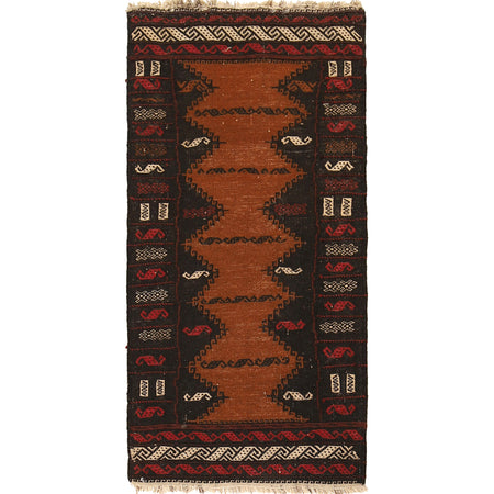 Table Sheet Runner Rug Handmade Brown Curvilinear 4' Runner