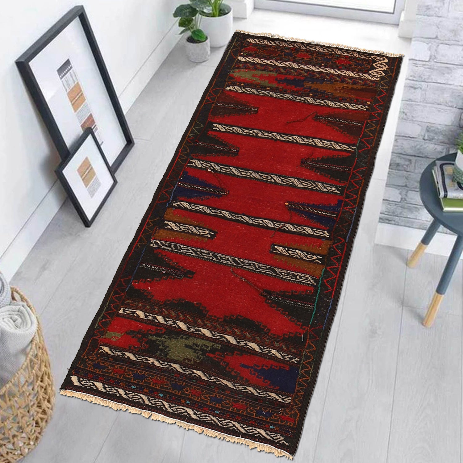 Table Sheet Area Rug Runner Handmade Multi Curvilinear 5'