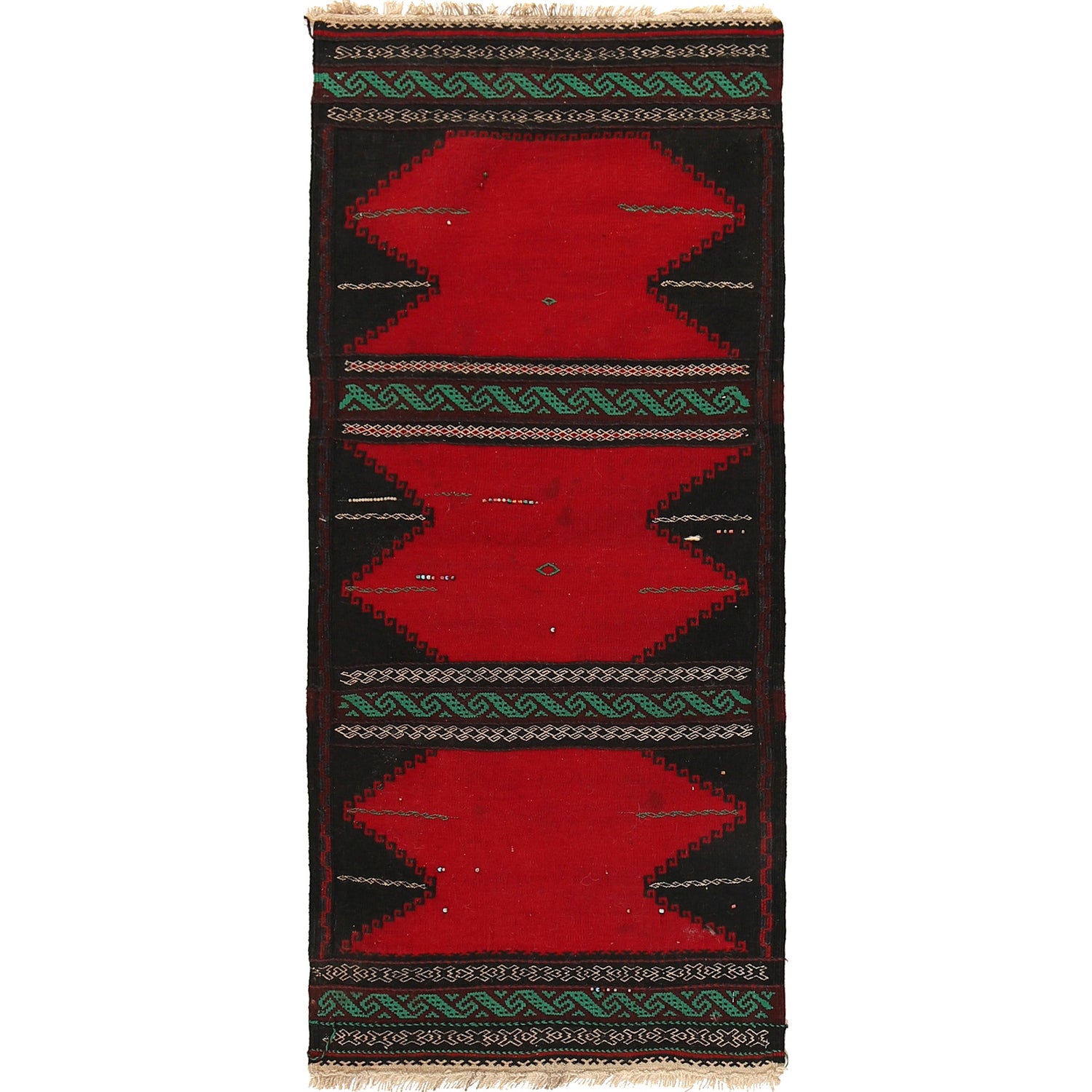 Table Sheet Runner Rug Handmade Red Curvilinear 5' Runner