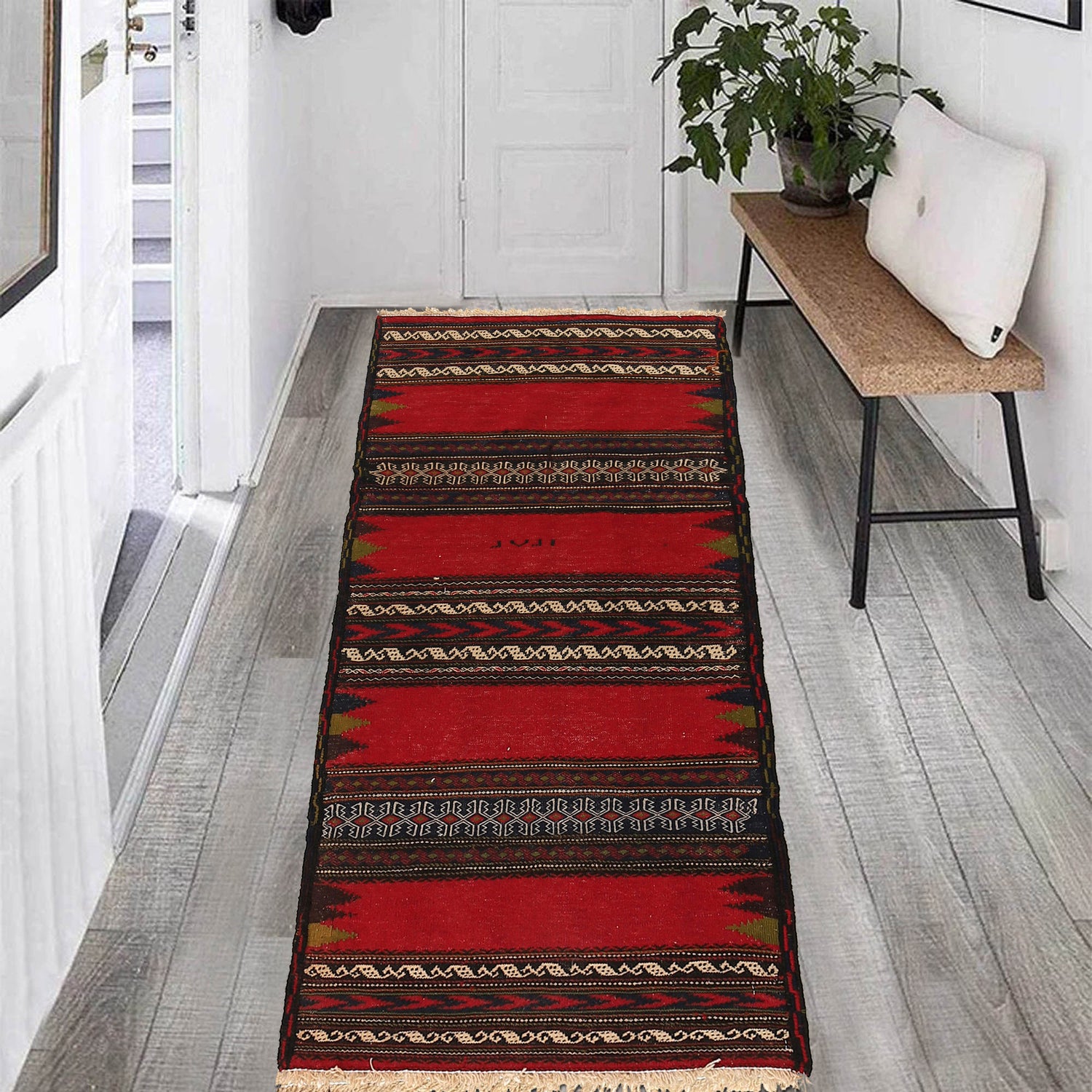 Table Sheet Area Rug Runner Handmade Red Curvilinear 5'