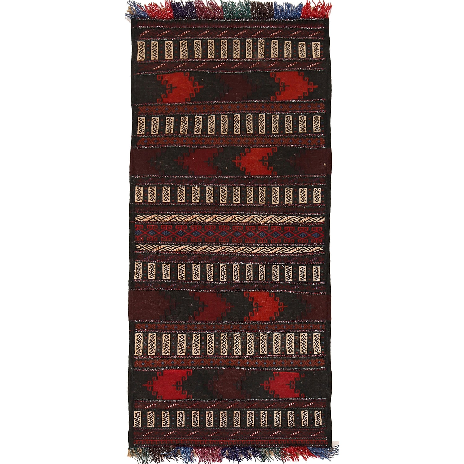 Table Sheet Runner Rug Handmade Multi Curvilinear 5' Runner