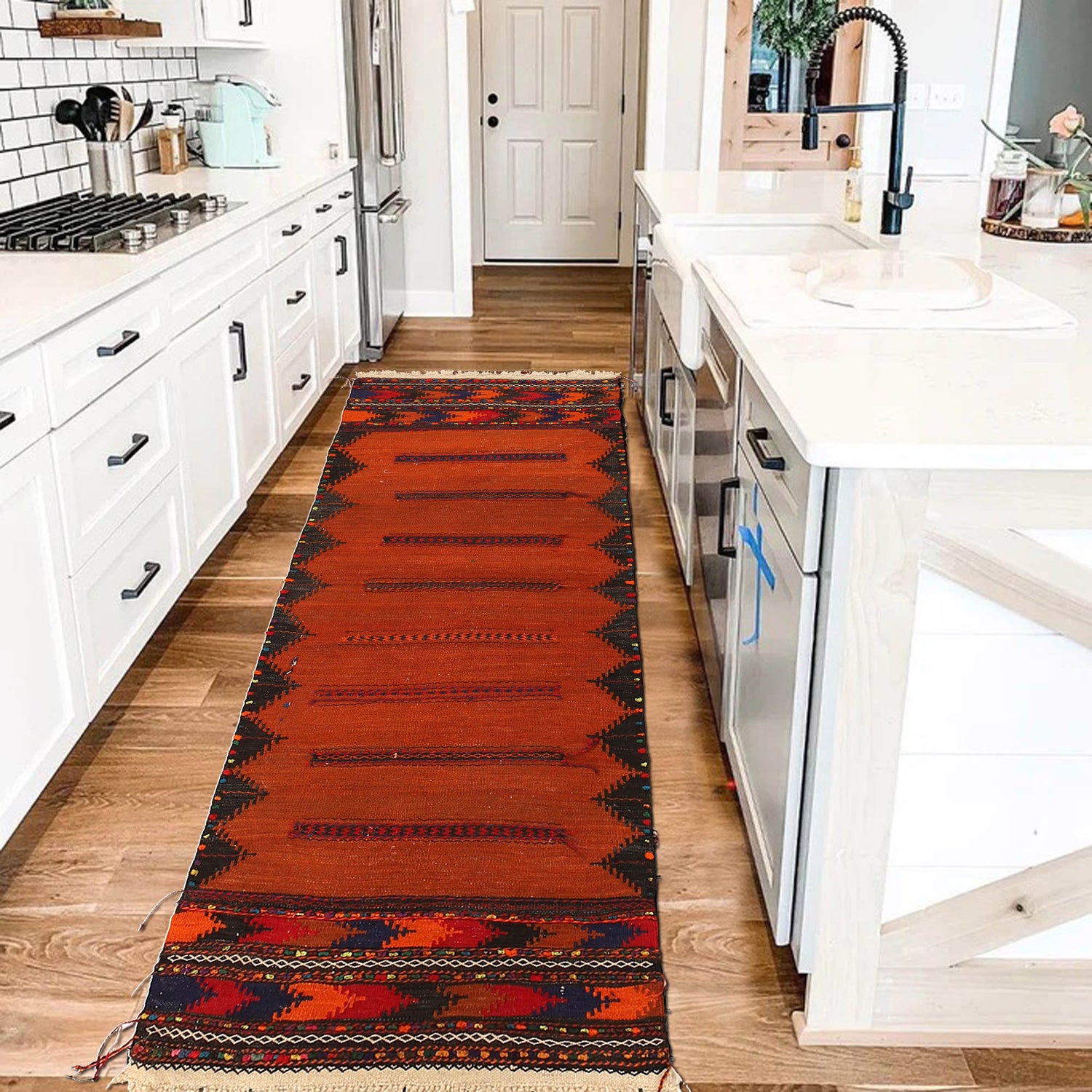 Table Sheet Area Rug Runner Handmade Brown Curvilinear 5'