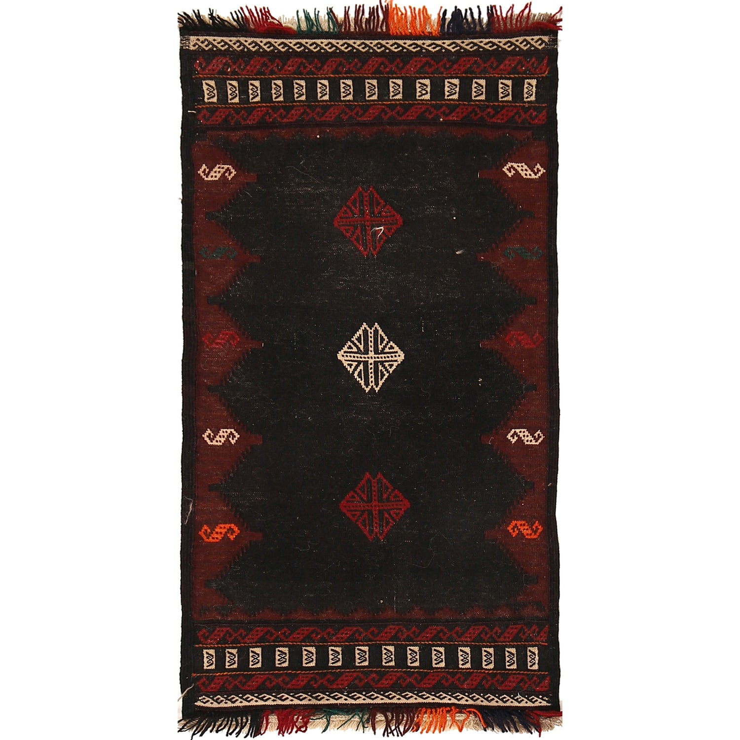 Table Sheet Runner Rug Handmade Black Curvilinear 4' Runner