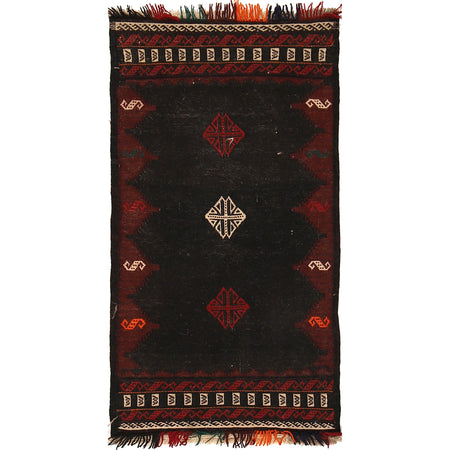 Table Sheet Runner Rug Handmade Black Curvilinear 4' Runner