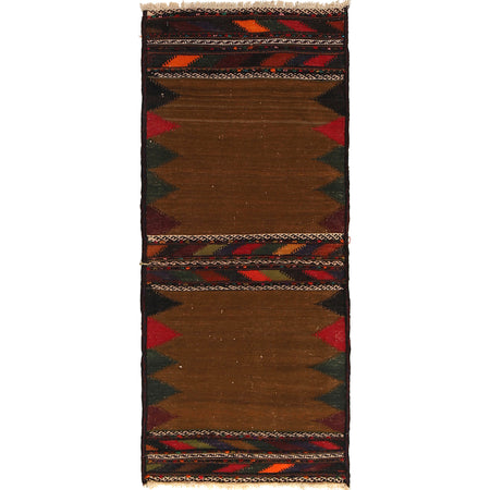 Table Sheet Runner Rug Handmade Brown Curvilinear 5' Runner