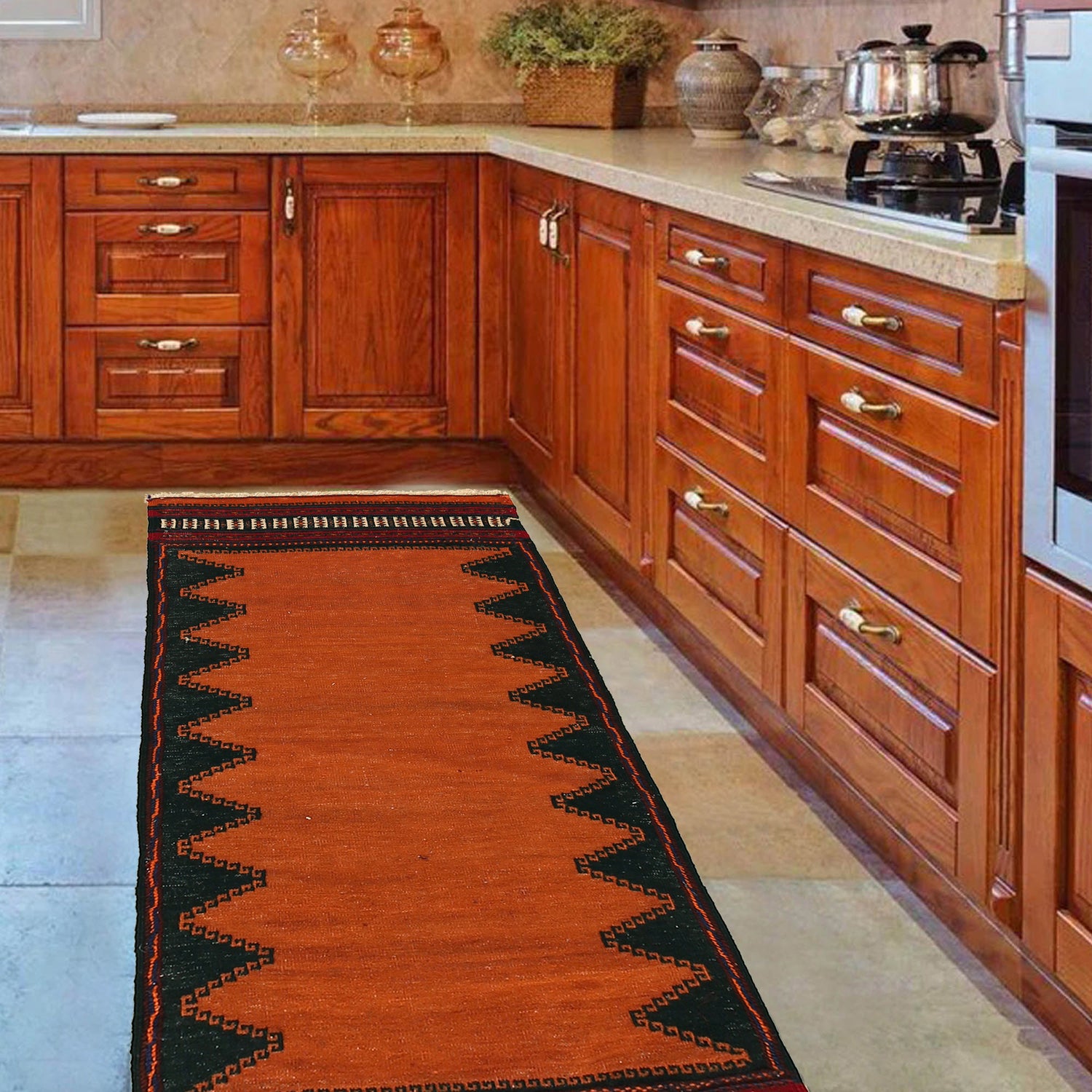 Table Sheet Area Rug Runner Handmade Brown Curvilinear 4'