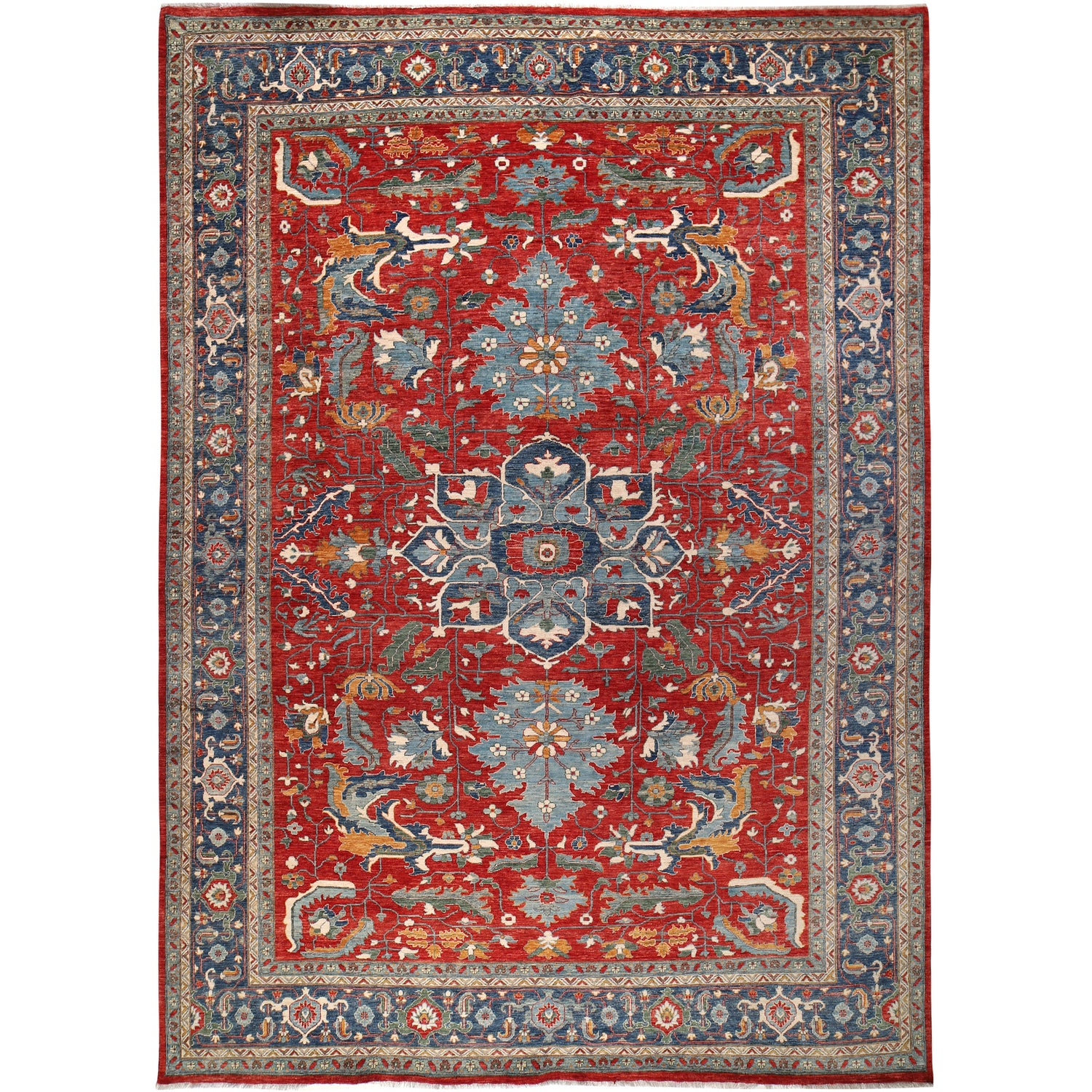 Heriz Area Rug Handmade Red Medallion 10x14 ft