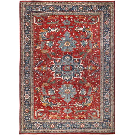 Heriz Area Rug Handmade Red Medallion 10x14 ft