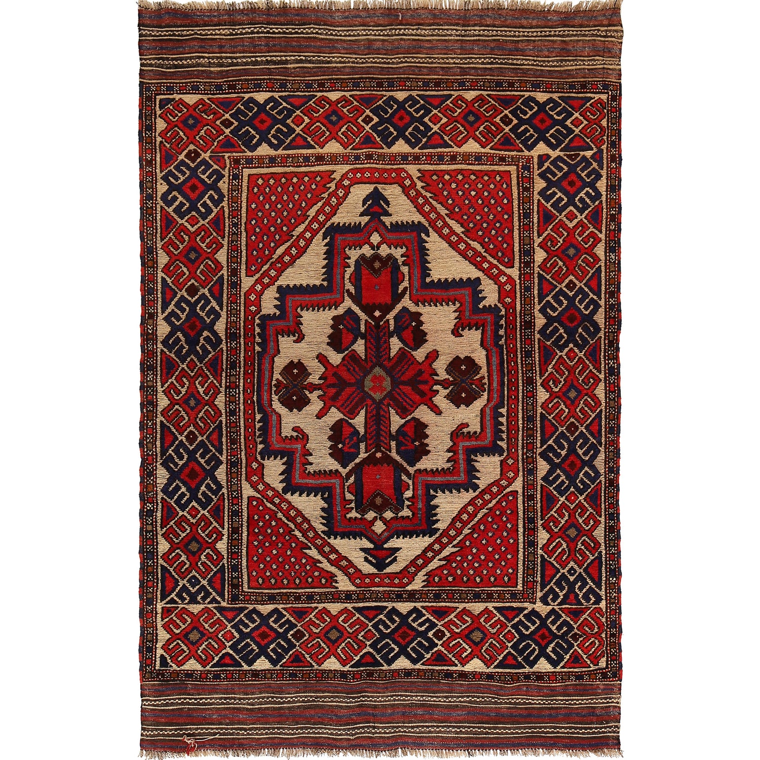 Barjasta Area Rug Handmade Beige Floral 4x6 ft
