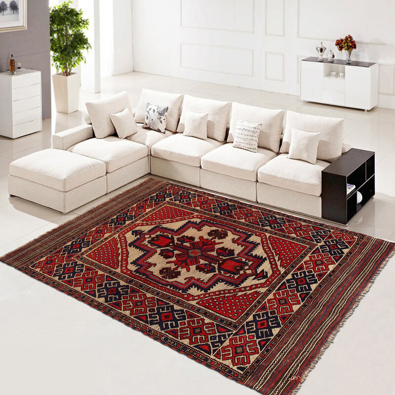 Barjasta Area Rug Handmade Beige Floral 4x6 ft