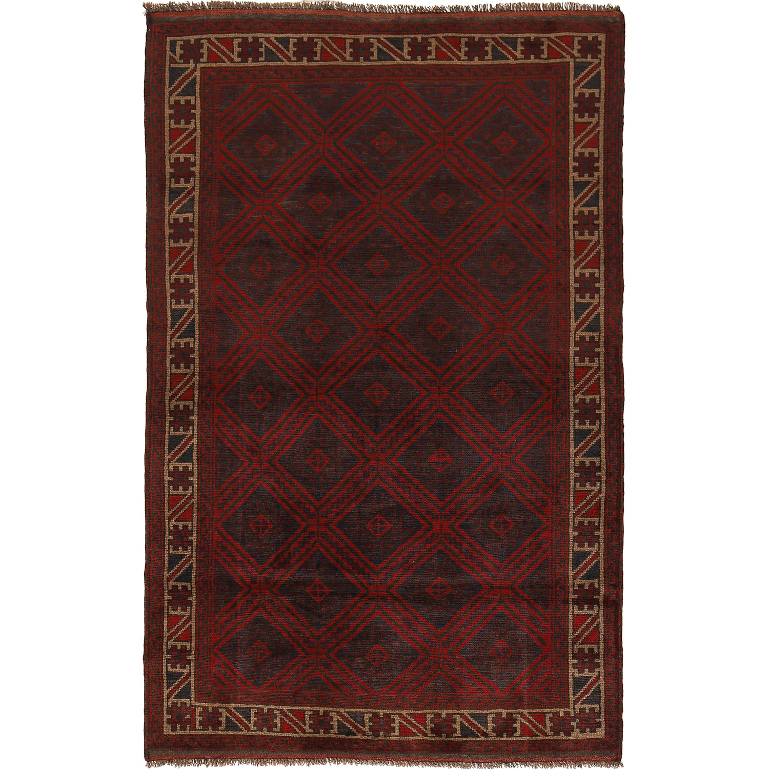 Baluchi Rug Handmade Multi Geometric 4x7 ft
