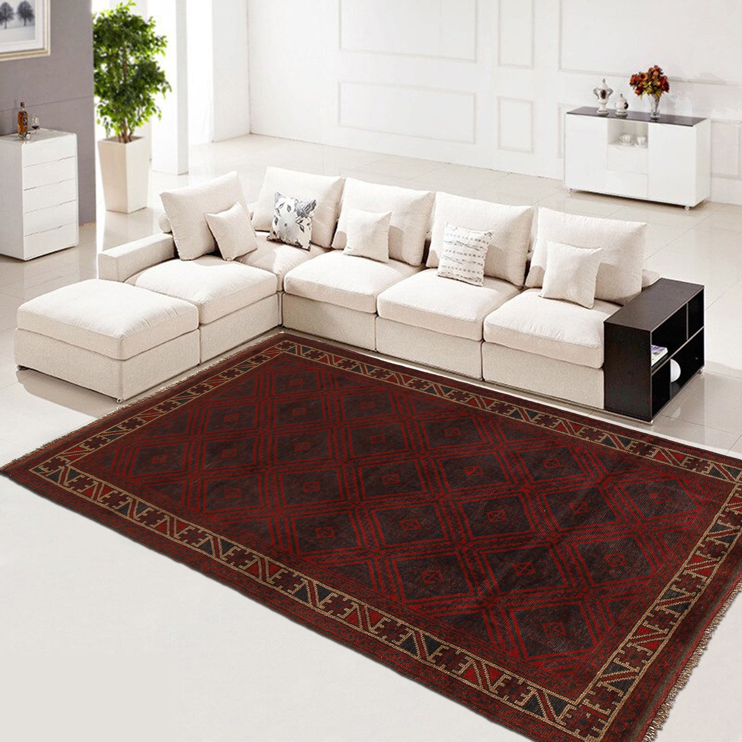 Baluchi Rug Handmade Multi Geometric 4x7 ft