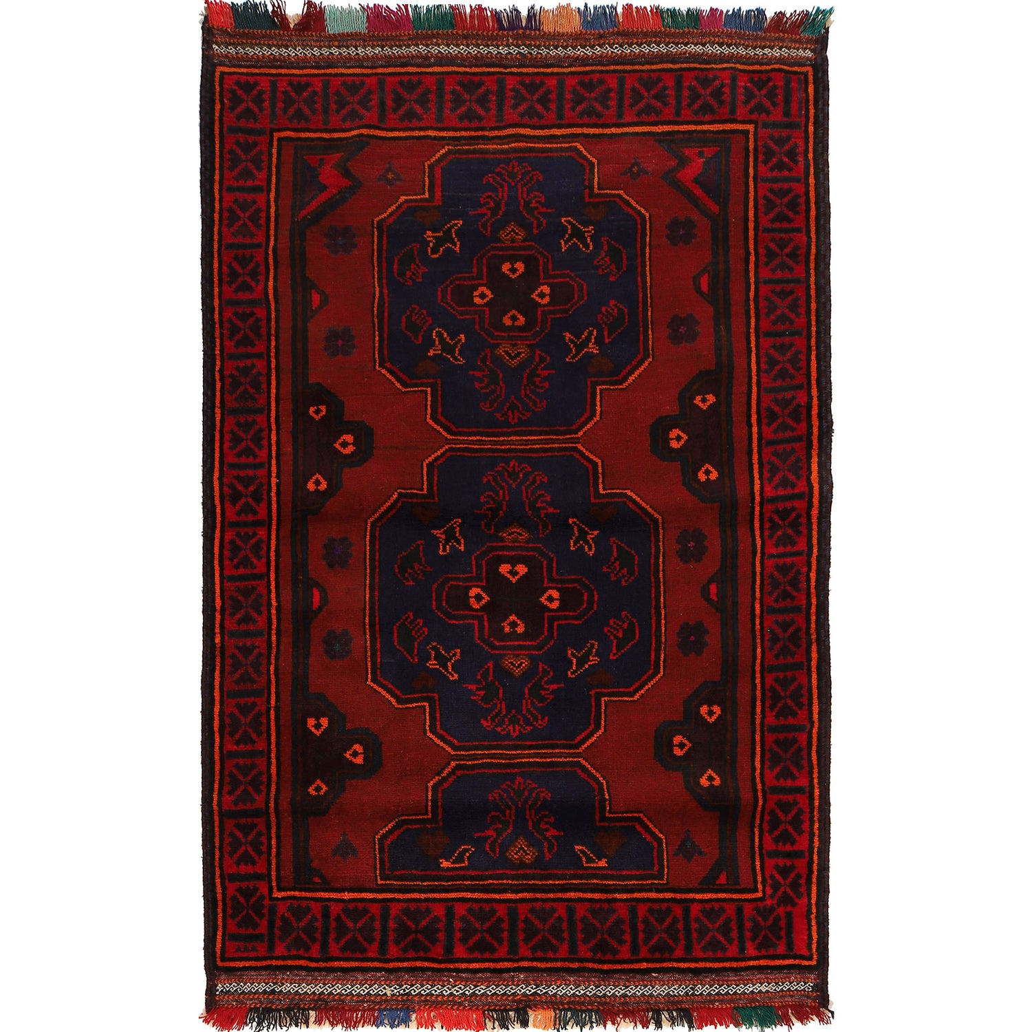 Baluchi Rug Handmade Red Geometric 4x6 ft
