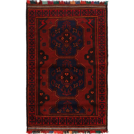 Baluchi Rug Handmade Red Geometric 4x6 ft