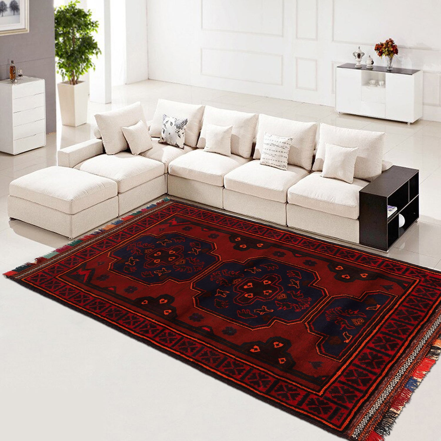Baluchi Rug Handmade Red Geometric 4x6 ft