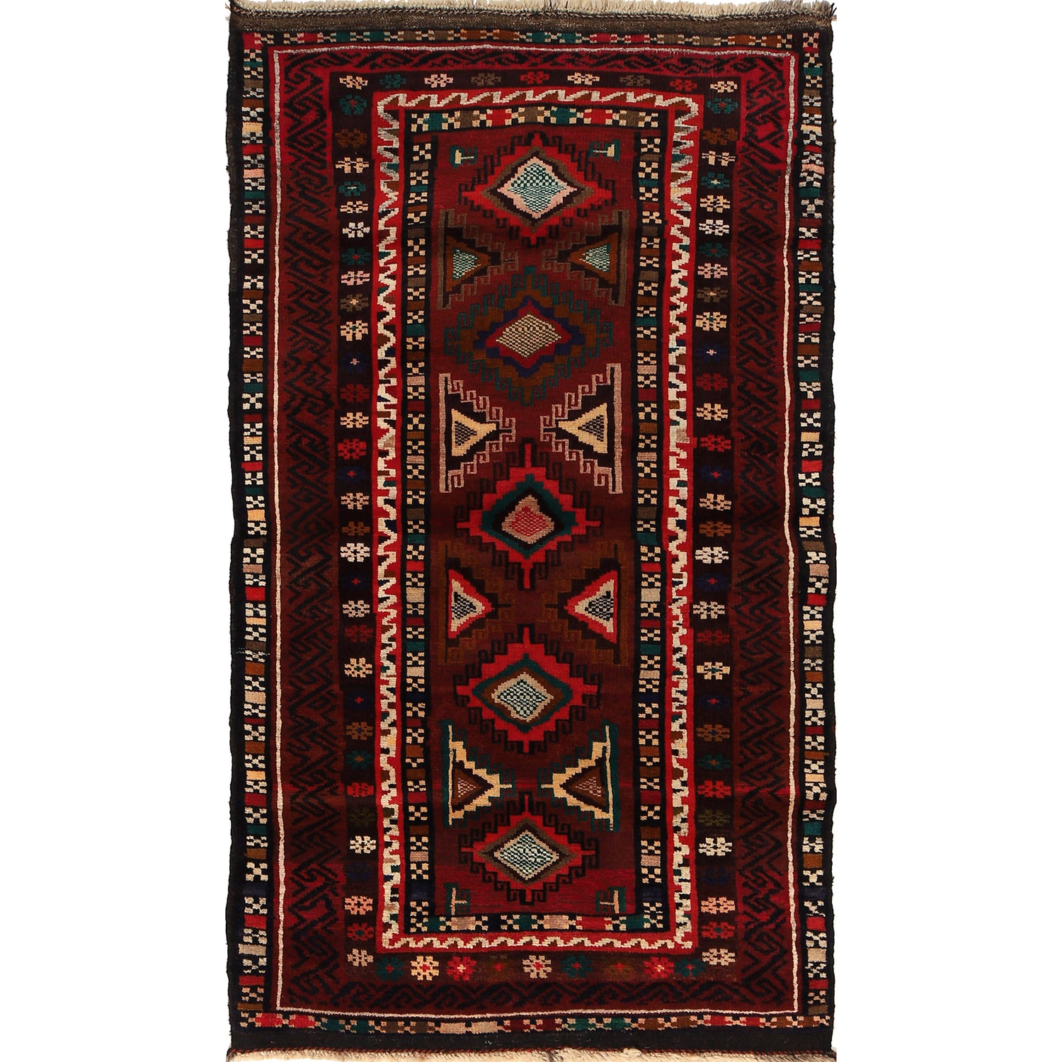 Baluchi Rug Handmade Multi Geometric 4x6 ft