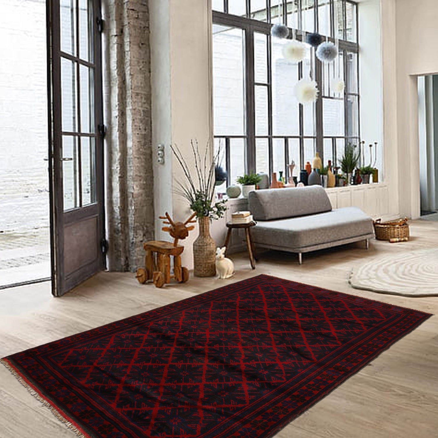 Baluchi Rug Handmade Red Geometric 6x9 ft