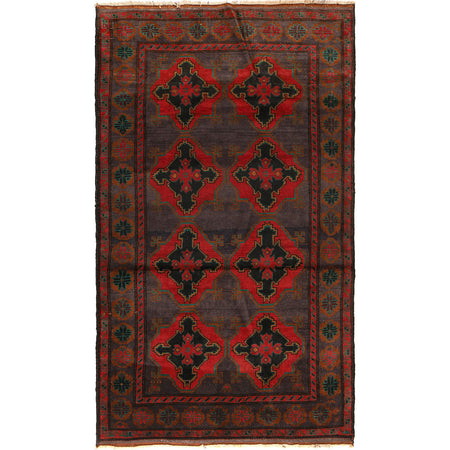 Baluchi Rug Handmade Multi Geometric 4x7 ft